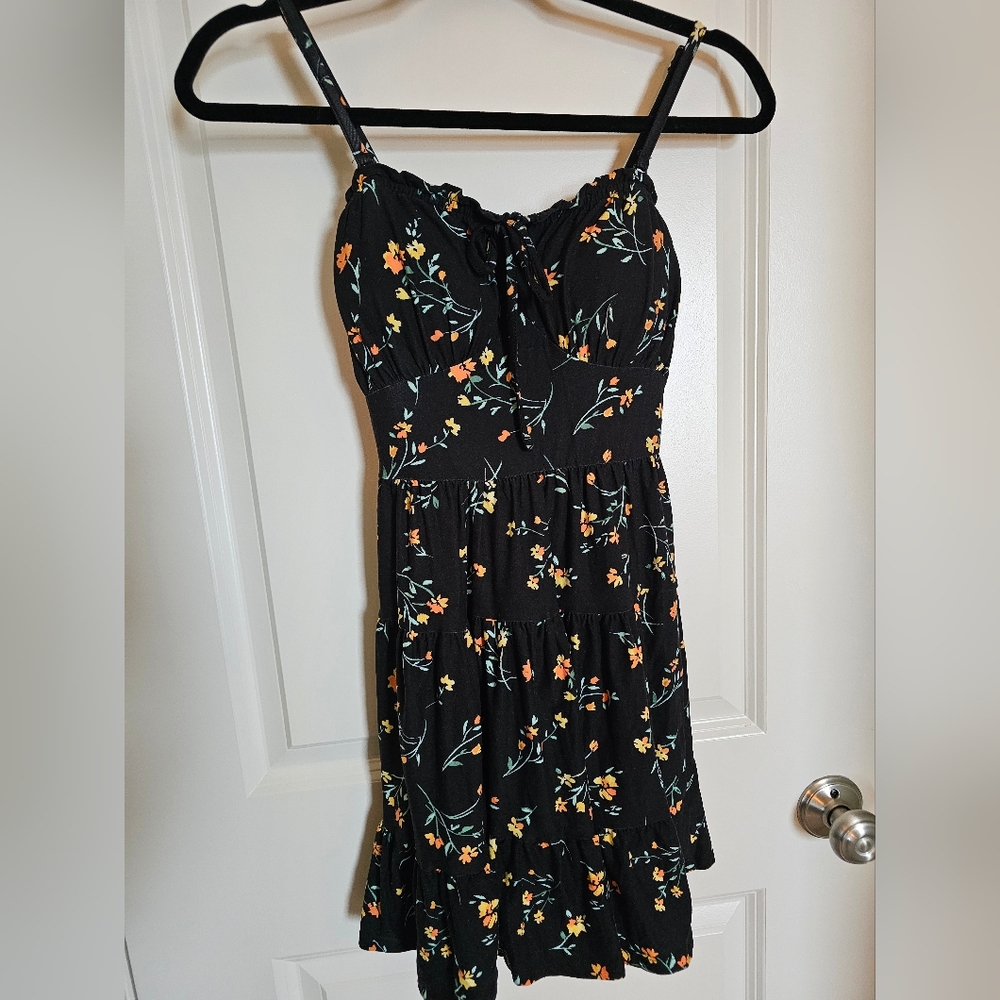 No Boundaries Black Dress with Orange Floral Design